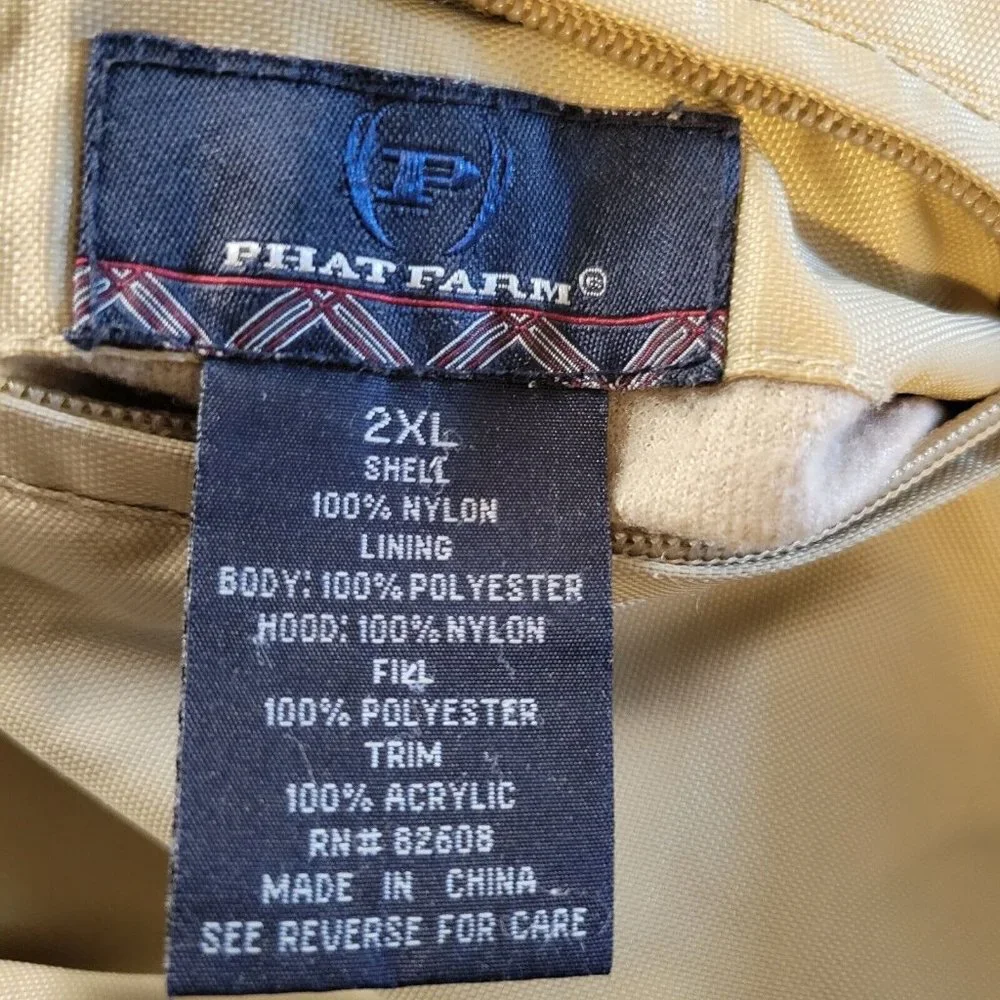 Vintage 90s Phat Farm Reversible Bomber Jacket Coat Camo Hidden Hood Hip Hop 2XL